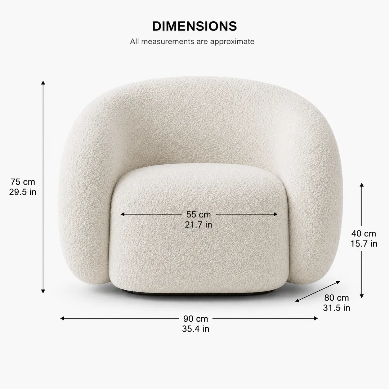 NLFZEK Curved Accent Chair – Soft Bouclé Lounge Chair, Modern Barrel Armchair, Cozy Padded Seat for Living Room & Bedroom