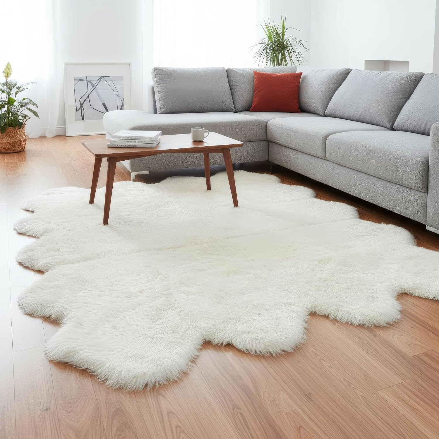 NLFZEK Extra Large Genuine Sheepskin Rug – 8-Pelt Natural Wool Rug for Living Room & Bedroom