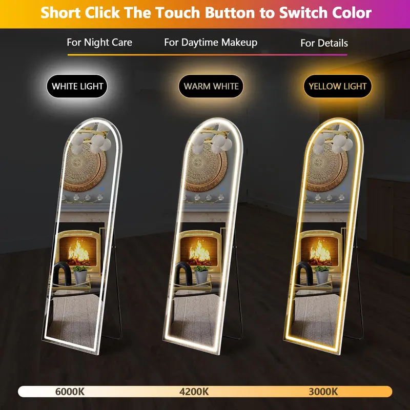 Sweetcrispy 71" Full Length Floor Mirror with LED Lights | Dimmable 3-Color Lighting, HD Standing & Wall Mirror for Bedroom & Dressing Room
