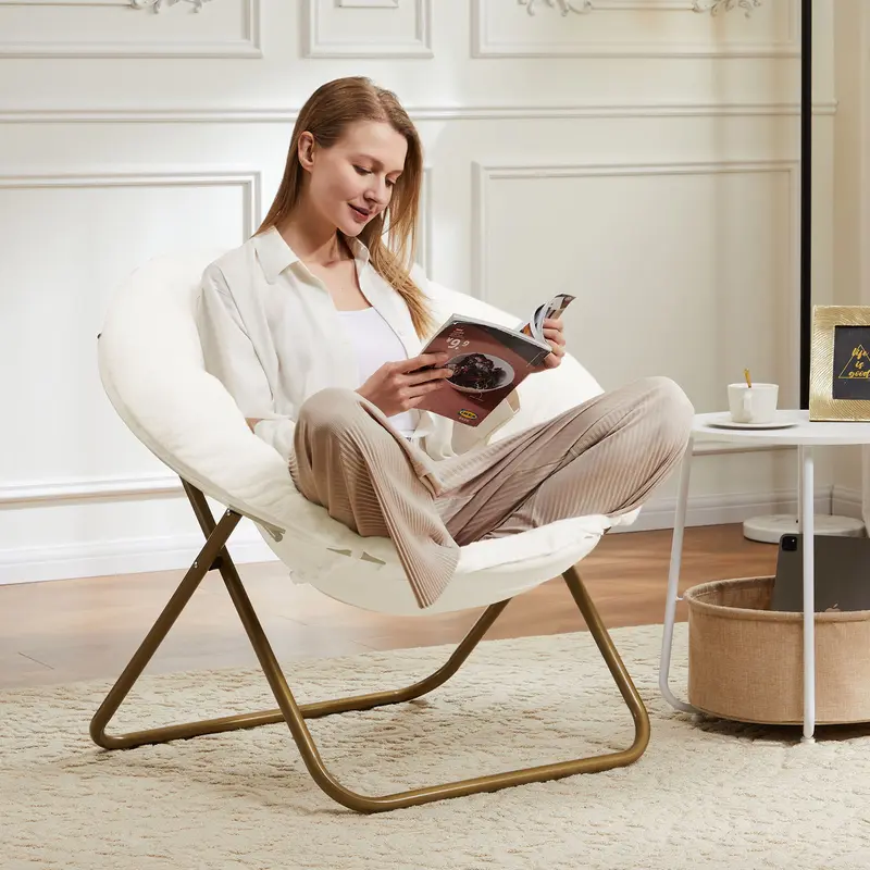 Cozy Faux Fur Saucer Chair | Foldable Plush Lounge Chair for Bedroom, Living Room & Dorm