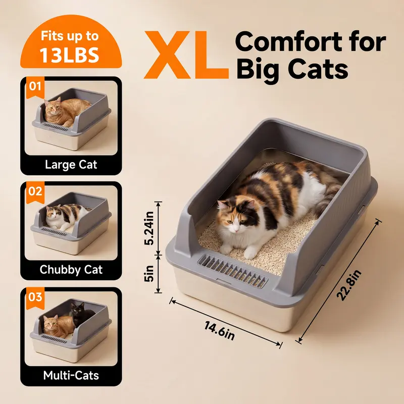 2 Pack Stainless Steel Cat Litter Box | Extra Large High-Wall Metal Litter Pan with Scoop, Easy Clean Design for Multi-Cat Homes