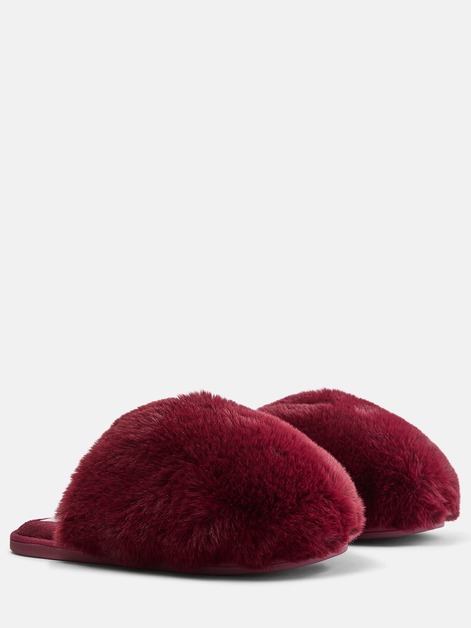 Joyspun Women’s Faux Fur Puff Scuff Slippers