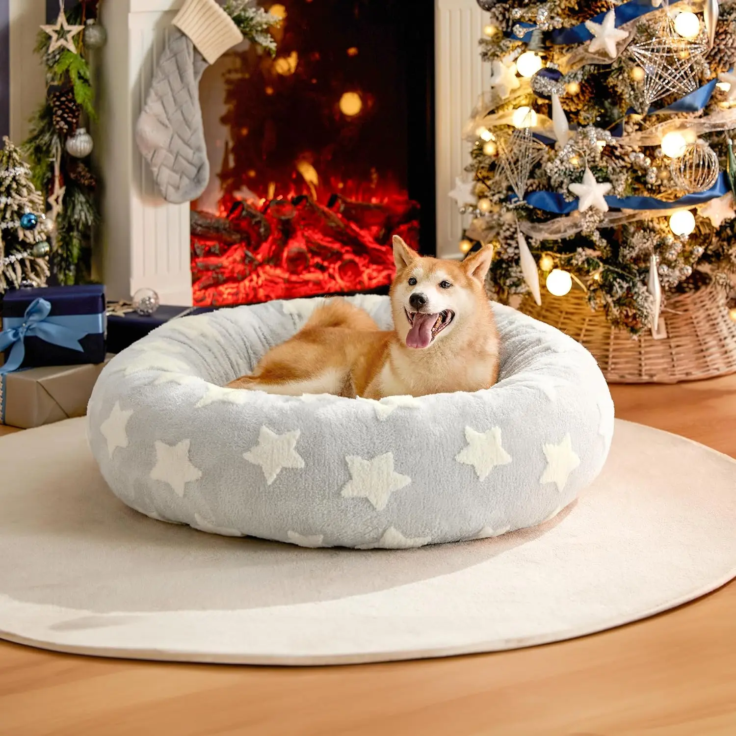 Lesure Soft Donut Bed – Fluffy Calming Pet Bed for Dogs & Cats, Washable Round Plush Bed with Anti-Slip Bottom
