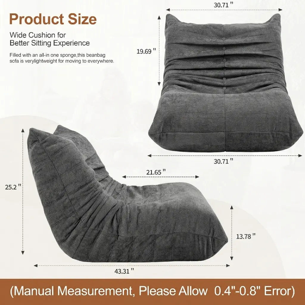 Luxury Faux Fur Bean Bag Sofa | Oversized Memory Foam Lounge Chair for Home, Bedroom & Gaming Room