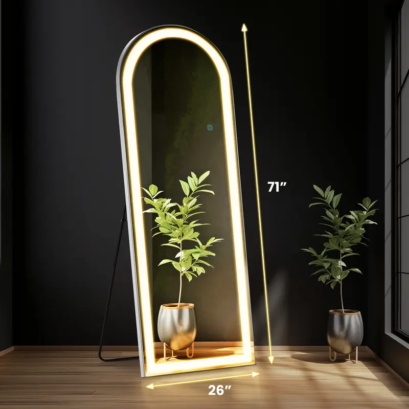 Sweetcrispy 71" Full Length Floor Mirror with LED Lights | Dimmable 3-Color Lighting, HD Standing & Wall Mirror for Bedroom & Dressing Room
