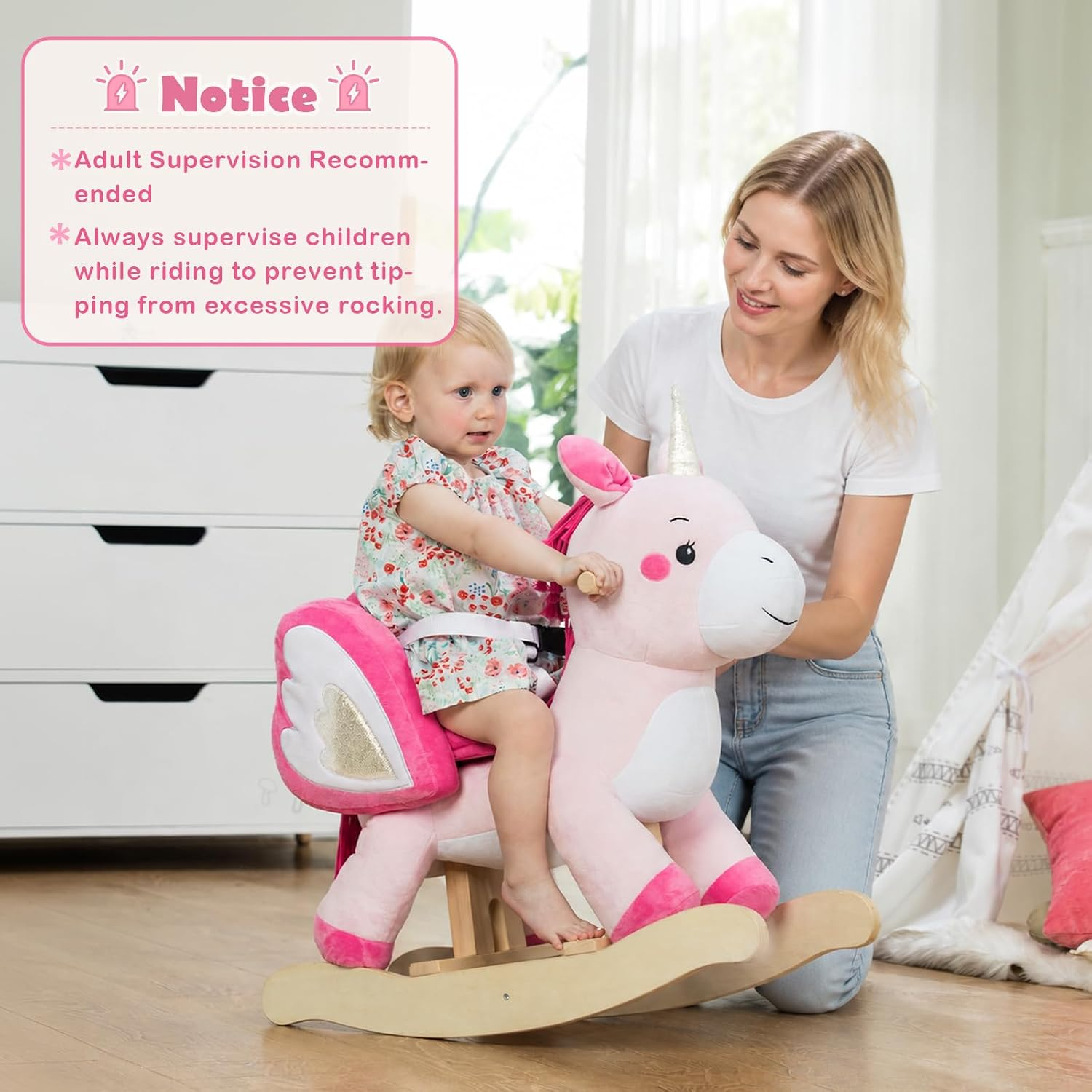 NLFZEK Animal Rocking Horse | Plush Ride-On Toy with Safety Belt for Toddlers