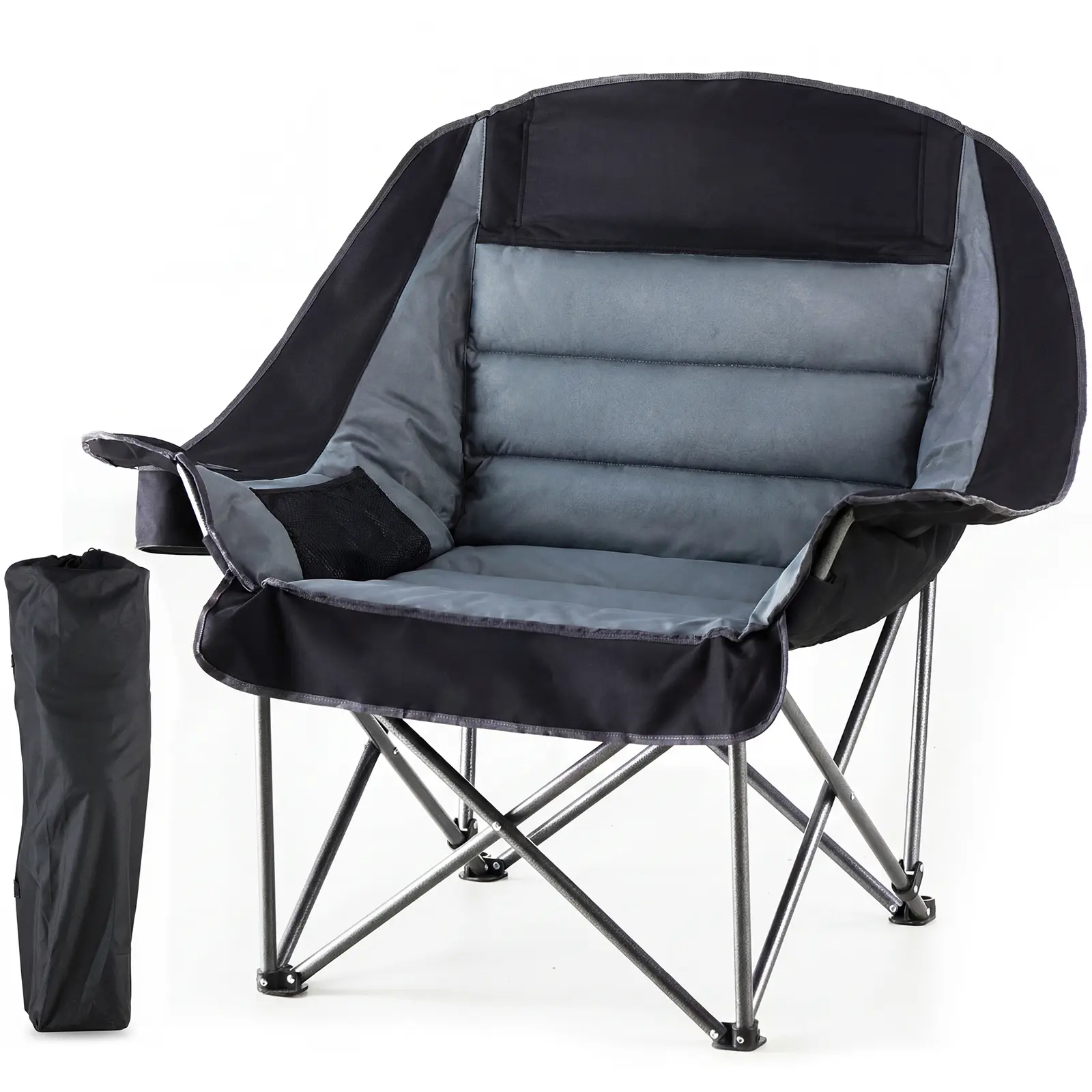 Comfort Folding Camping Chair, 440LBS Heavy Duty Reinforced Steel Frame, Padded 600D Oxford Chair with Cup Holders & Side Pockets, Foldable Carry Bag for Glamping Concerts Picnic