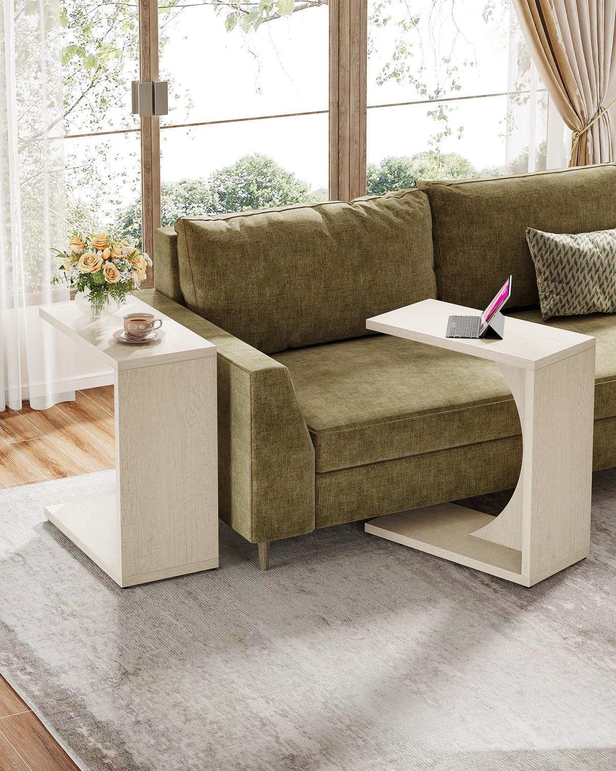 NLFZEK C-Shaped Side Table – Modern Sofa End Table for Small Spaces, Living Room & Bedroom