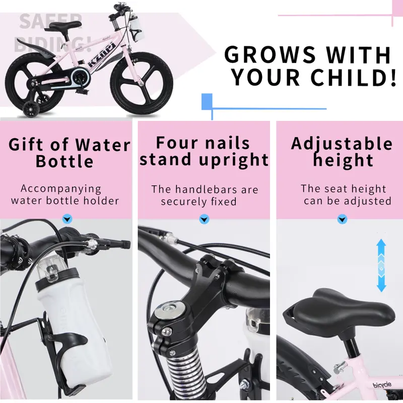 18 Inch Kids Bike | Adjustable Kids Bicycle with Training Wheels, Light-Up Wheels & Water Bottle