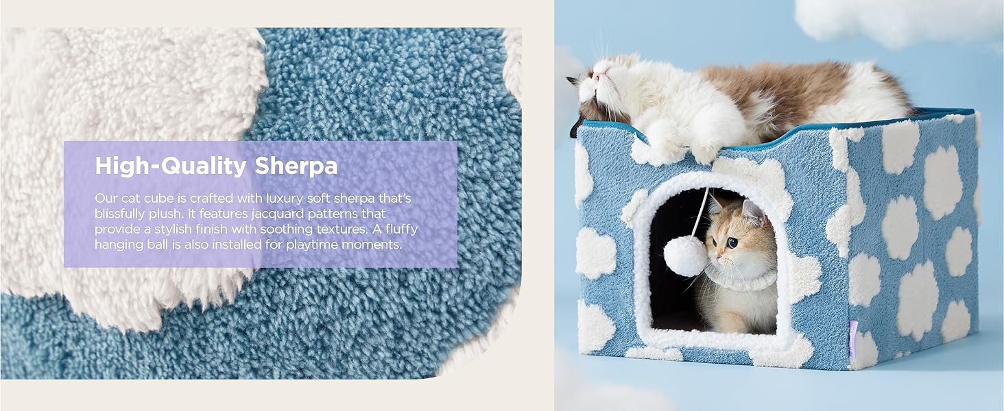 Lesure Indoor Cat Beds Kitten House - Large Cat Cave for Pet Cube with Fluffy Ball Hanging, Foldable Small Animal Hideaway,Deals For You Days