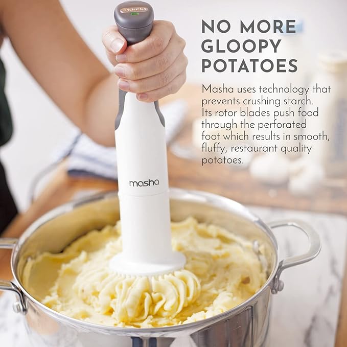 Masha Official Electric Potato Masher Hand Blender 3-in-1 Multi Tool Blends Purees Whisks - Immersion Mixer - Vegetables & Potatoes - Soup Maker