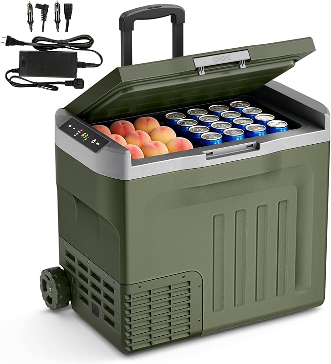 12 Volt Car Refrigerator,43QT(40L) Electric Cooler, -4℉~68℉ Portable Fridge Freezer,12V 24V DC 100-240V AC Car Fridge with Wheels&2 Baskets for Car,Camping,RV,BLACK