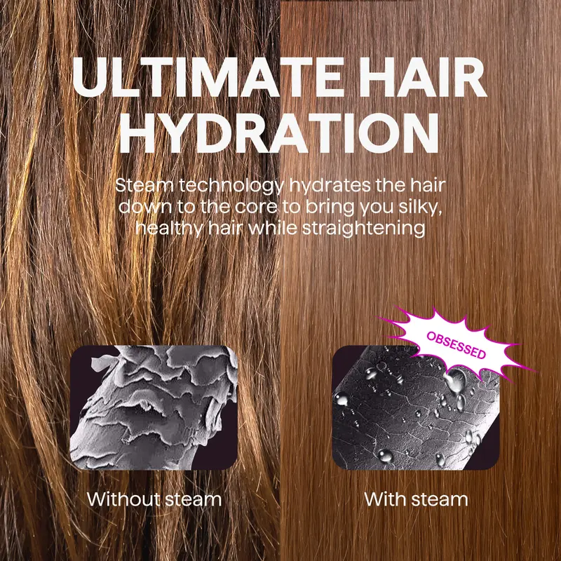Wavytalk Steamline Pro Steam Hair Straightener Brush | Fast Anti-Frizz Styling with Heat Glove & Scrunchie
