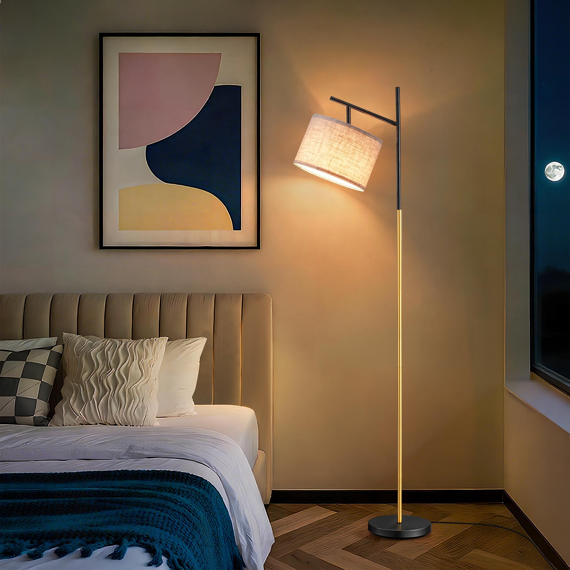 EDISHINE Modern Floor Lamps for Living Room, 64.7" Minimalist Standing Lamp with 3 Color Temperatures Bulb & Adjustable Linen Shade, Foot Pedal Switch, Arc Tall Lamp for Bedroom Office, Black,summerwins,father'sdaygifts,campingessentials,campinggear