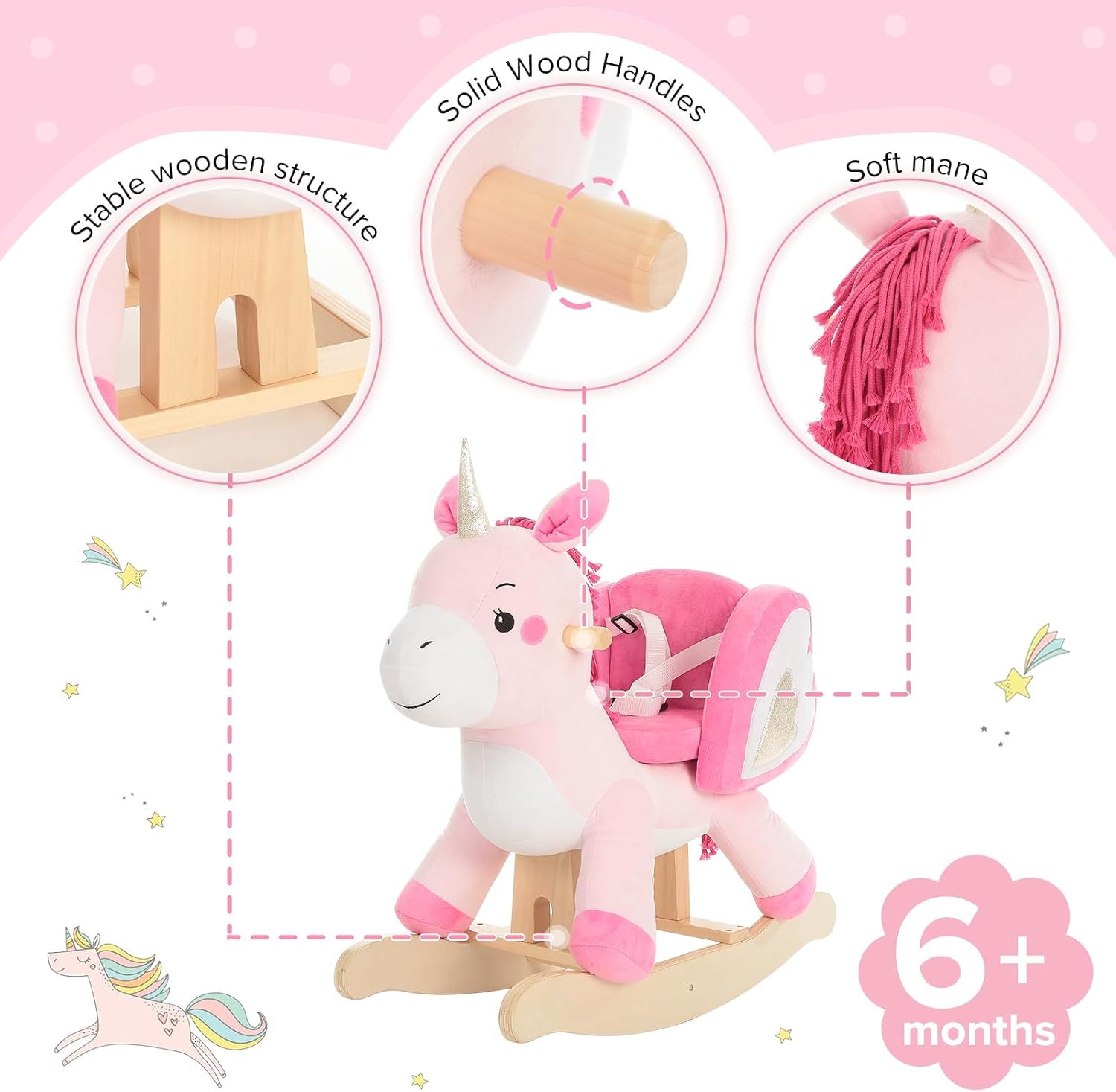NLFZEK Animal Rocking Horse | Plush Ride-On Toy with Safety Belt for Toddlers