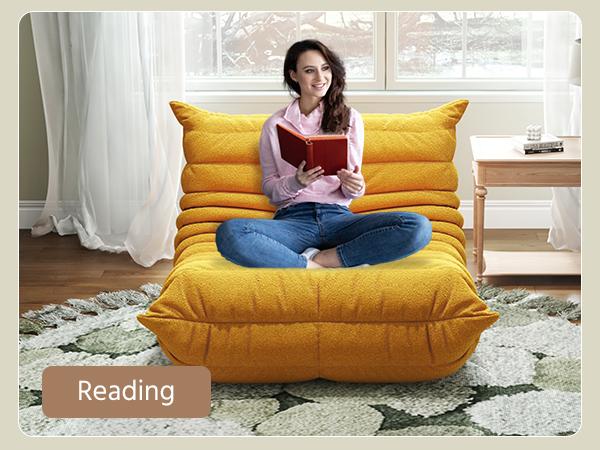 Bean Bag Chair, Single-Seater Lazy Sofa with Teddy Fleece, Memory Foam Ergonomic Lounger, No Assembly, Comfy Floor Sofa for Gaming Room, Living Room, Bedroom & Office, Great Mother&rsquo;s Day Gift