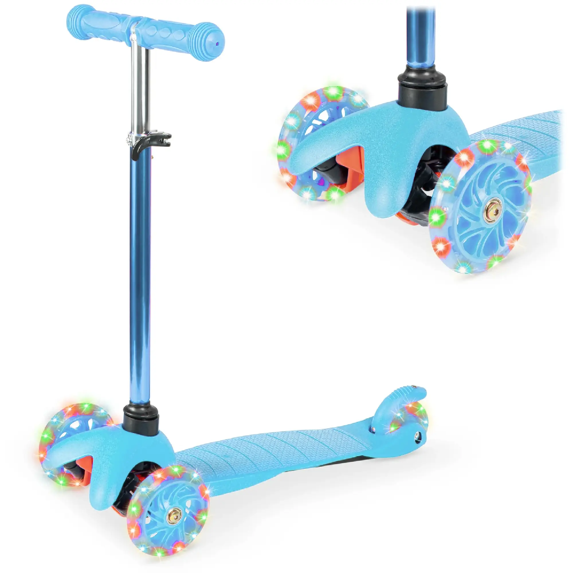 Best Choice Kids 3-Wheel Kick Scooter, Height Adjustable T-Bar, LED Light-Up Wheels Foldable Scooter for Ages 3+