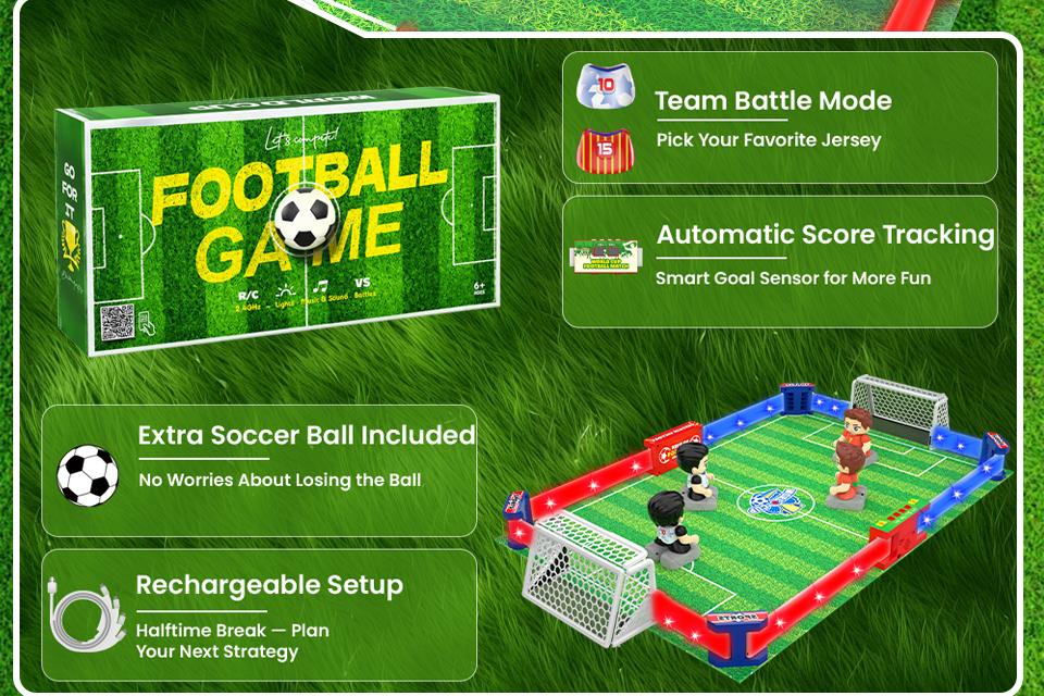 RC Soccer Table Game for Kids,33.2" Large Playing Field 1&ndash;4 Player Interactive Foosball Board Game with LED Lights,Sound Effects,Rechargeable Party Game for Family, Kids & Adults#Summervibes