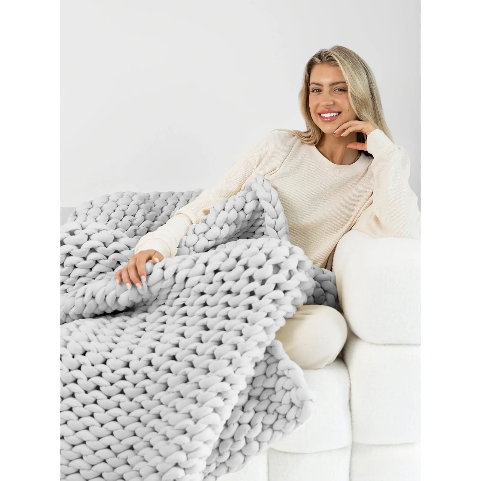 Comfrt CuddleCloud Weighted Blanket | 20lb Chunky Knit Cotton Blanket for Deep Comfort
