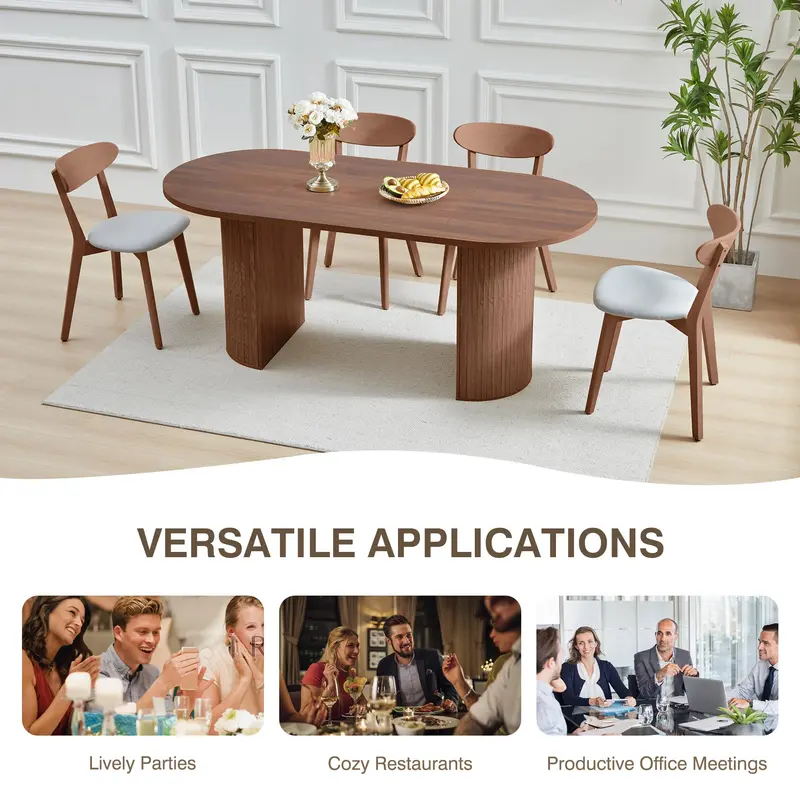 Giratree 70.8" Oval Dining Table for 6–8 | Modern Farmhouse Table with Wood Slat Base
