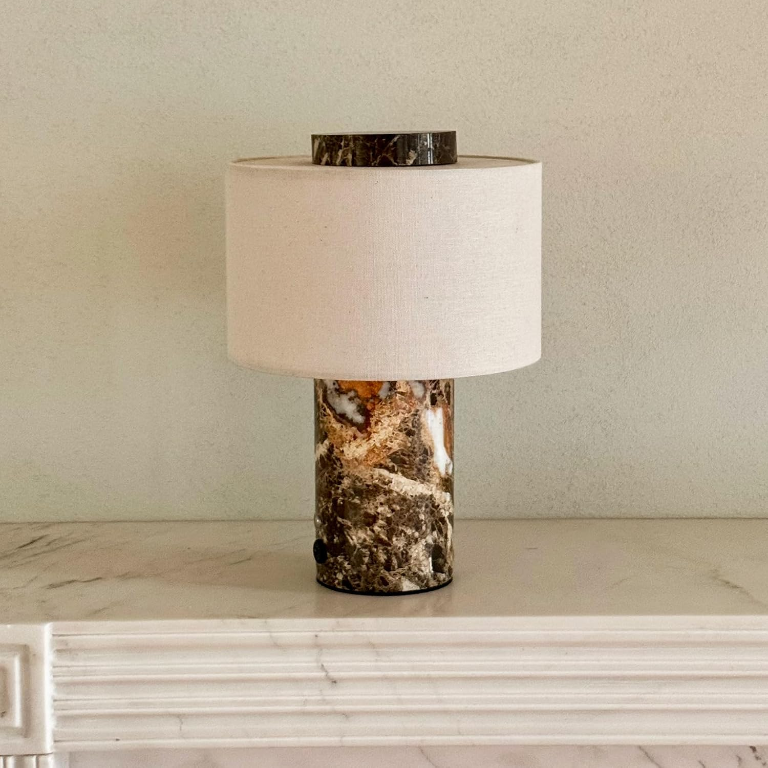 NLFZEK Natural Travertine Table Lamp – Sculptural Stone Light, 3-Color LED for Bedroom & Living Room