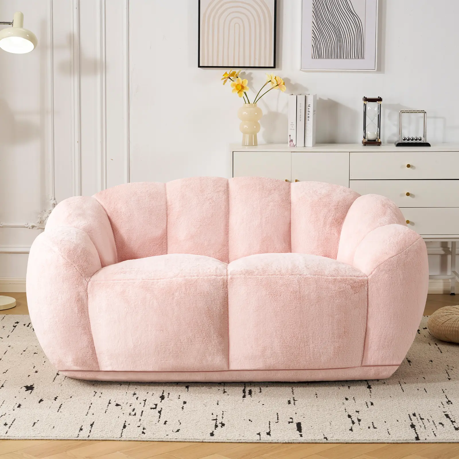 Oversized Faux Fur Bean Bag Chair | Ultra Soft Cozy Lounge Sofa with Supportive Backrest for Bedroom & Living Room