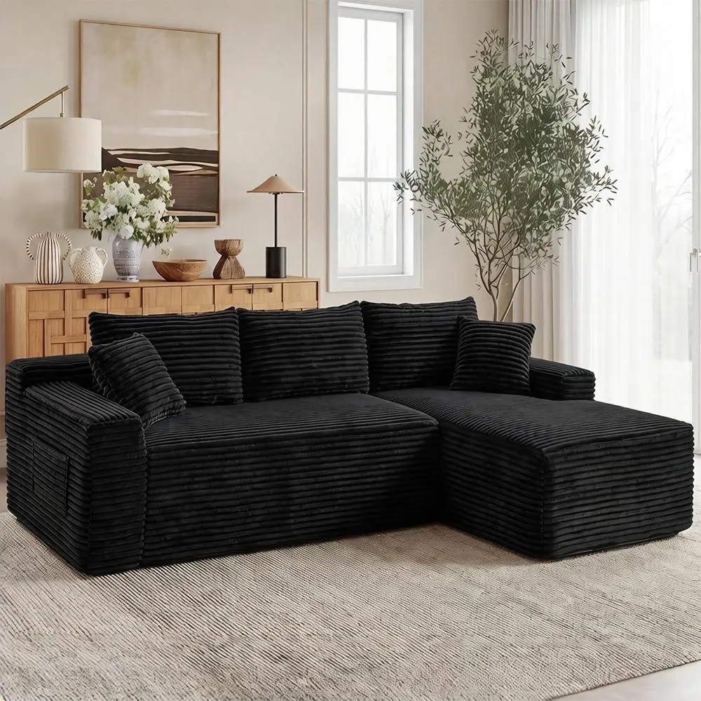 Cloud Modular Sectional Sofa with Reversible Chaise | Deep Seat Corduroy Couch, No Assembly