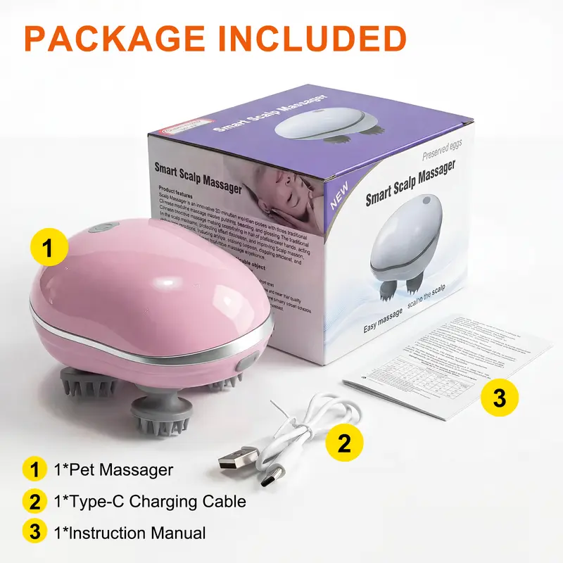 Geoorood Electric Pet Head Massager for Cats & Dogs | 3-Speed USB Rechargeable Silicone Massage Brush for Stress Relief & Grooming
