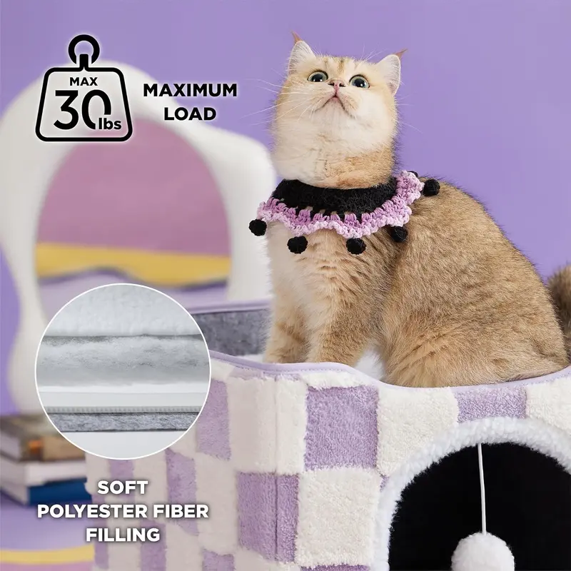 Lesure Indoor Cat Cave Bed, Foldable Cat House with Plush Cushion & Hanging Ball, Cozy Cat Cube Hideaway for Indoor Cats & Small Pets