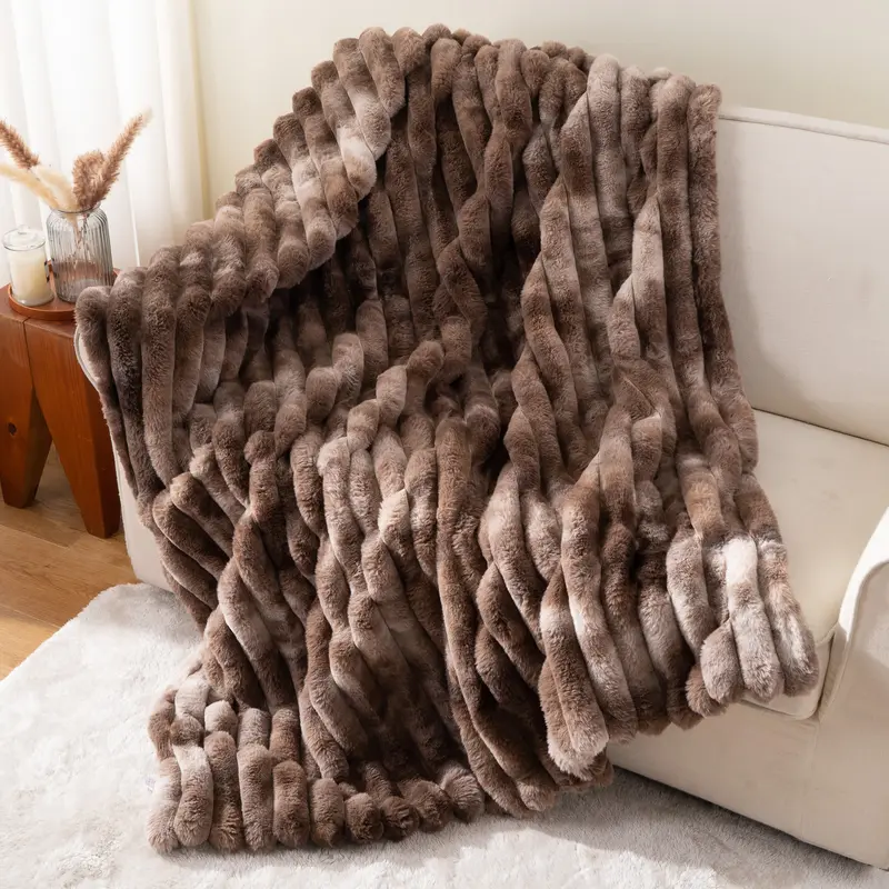 NLFZEK Faux Rabbit Fur Blanket – Ultra Soft Plush Throw for Sofa & Bed