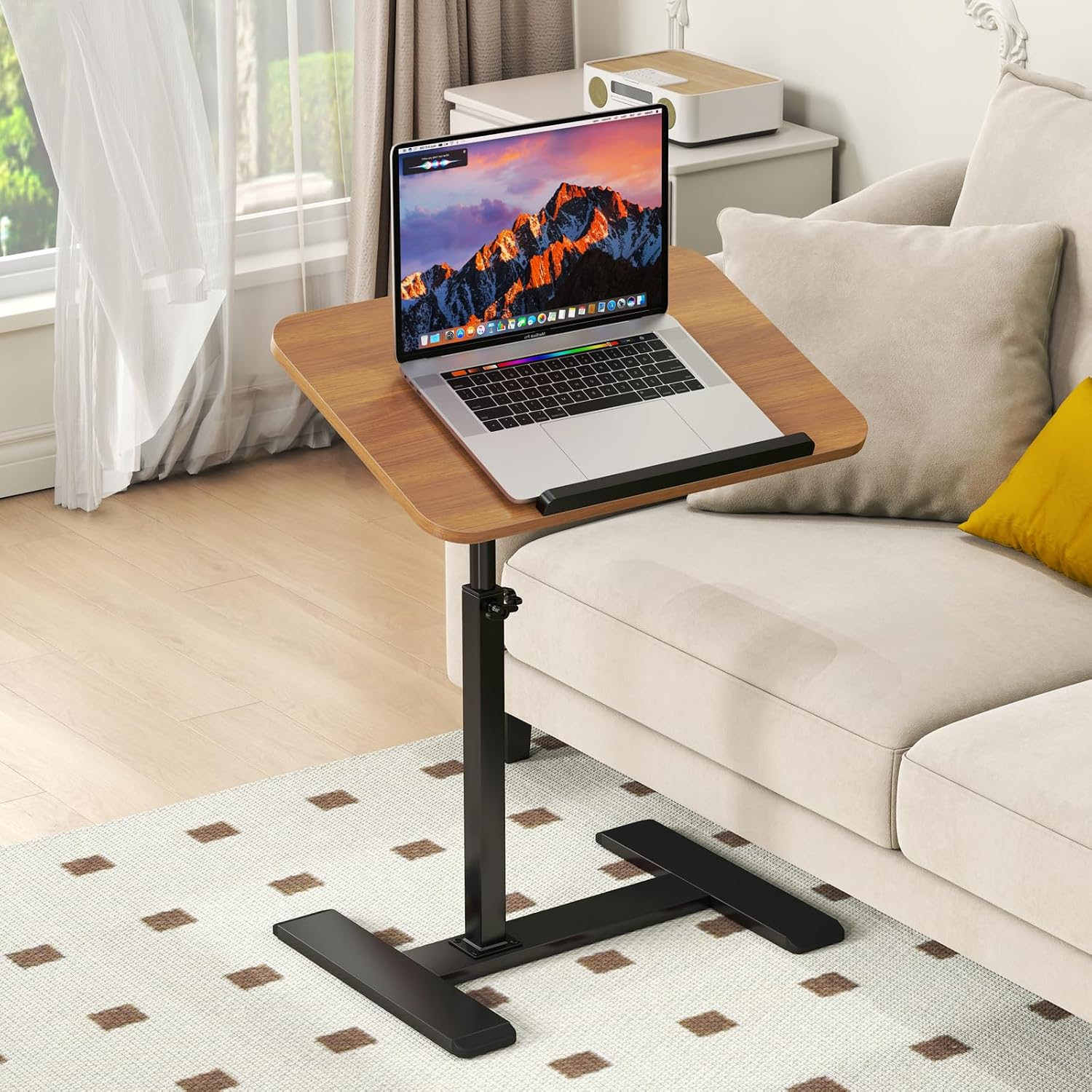 NLFZEK C-Shaped Side Table – Adjustable Height Swivel Laptop Table with Hidden Wheels for Sofa & Bed