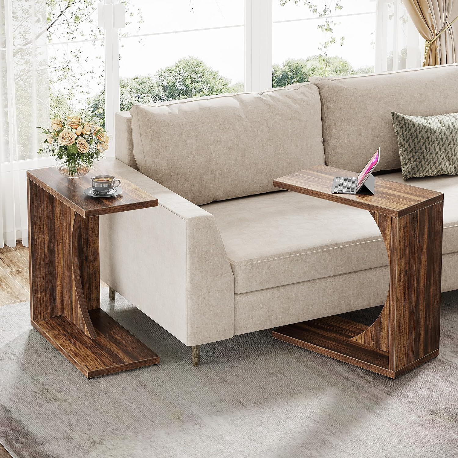 NLFZEK C-Shaped Side Table – Modern Sofa End Table for Small Spaces, Living Room & Bedroom