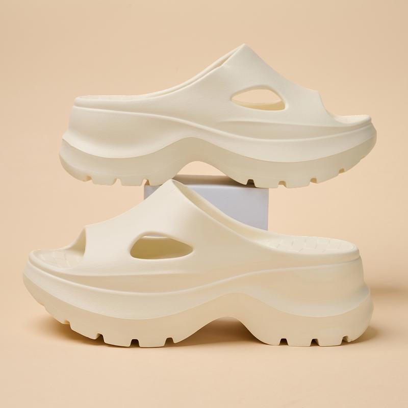 Women's platform slippers, comfortable summer slides, hollow-out design, breathable EVA walking shoes, thick non-slip sole, women's shoes, rubber material, party shoes