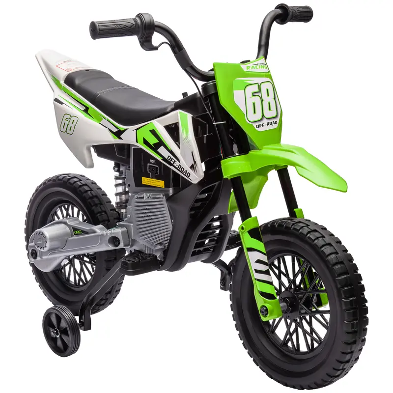 Qaba 12V Kids Electric Dirt Bike | Twist Grip Throttle, Training Wheels & Rear Suspension