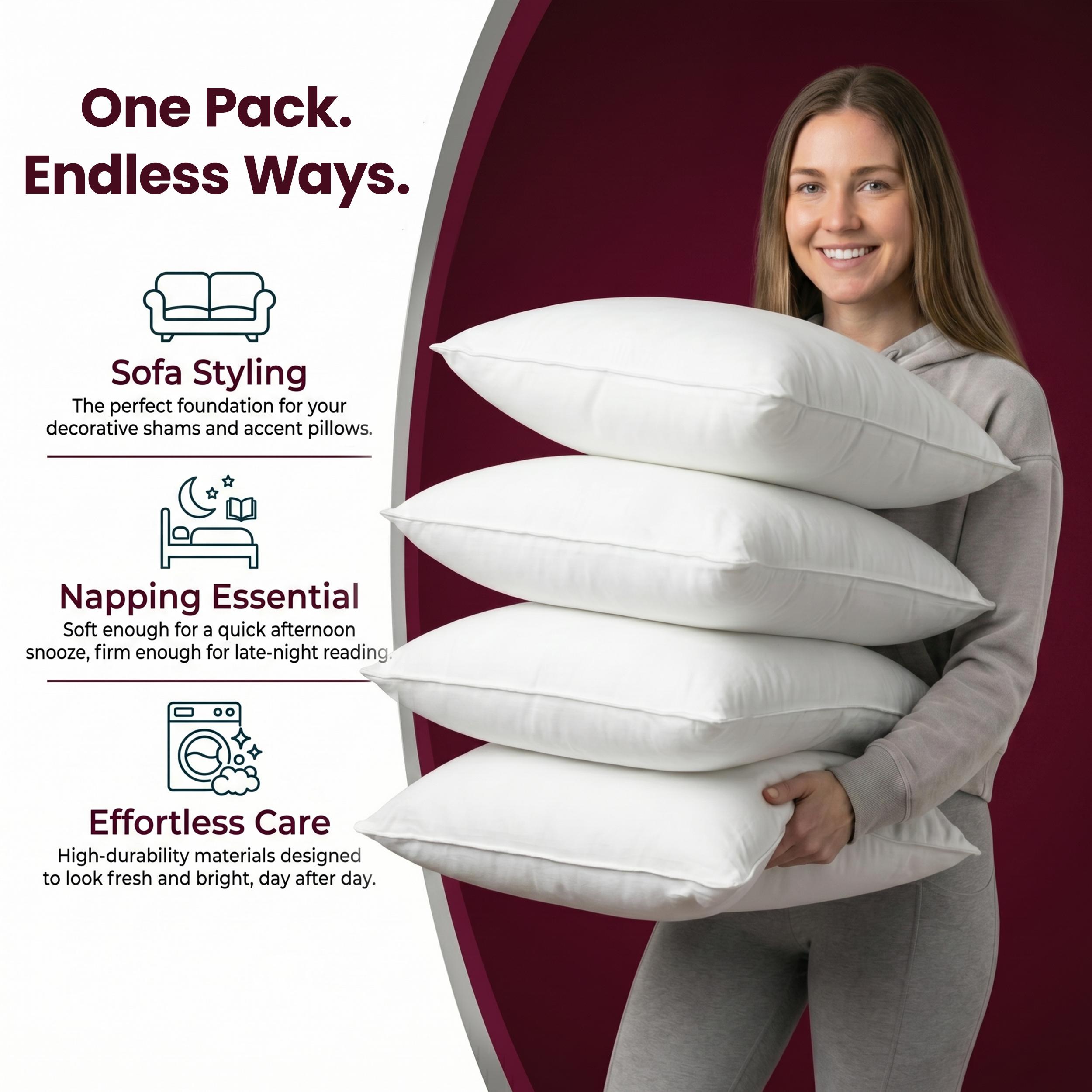 Utopia Bedding White Soft Bounce Pillow Inserts - Pack of 4 - Plush Brushed Fabric, Breathable, Durable, Supportive Memory Foam - Hand Wash/Spot Clean Only - Home Decor, Living Room Comfy Couch, Cozy Bed Setup, Cozy Corner Accessories