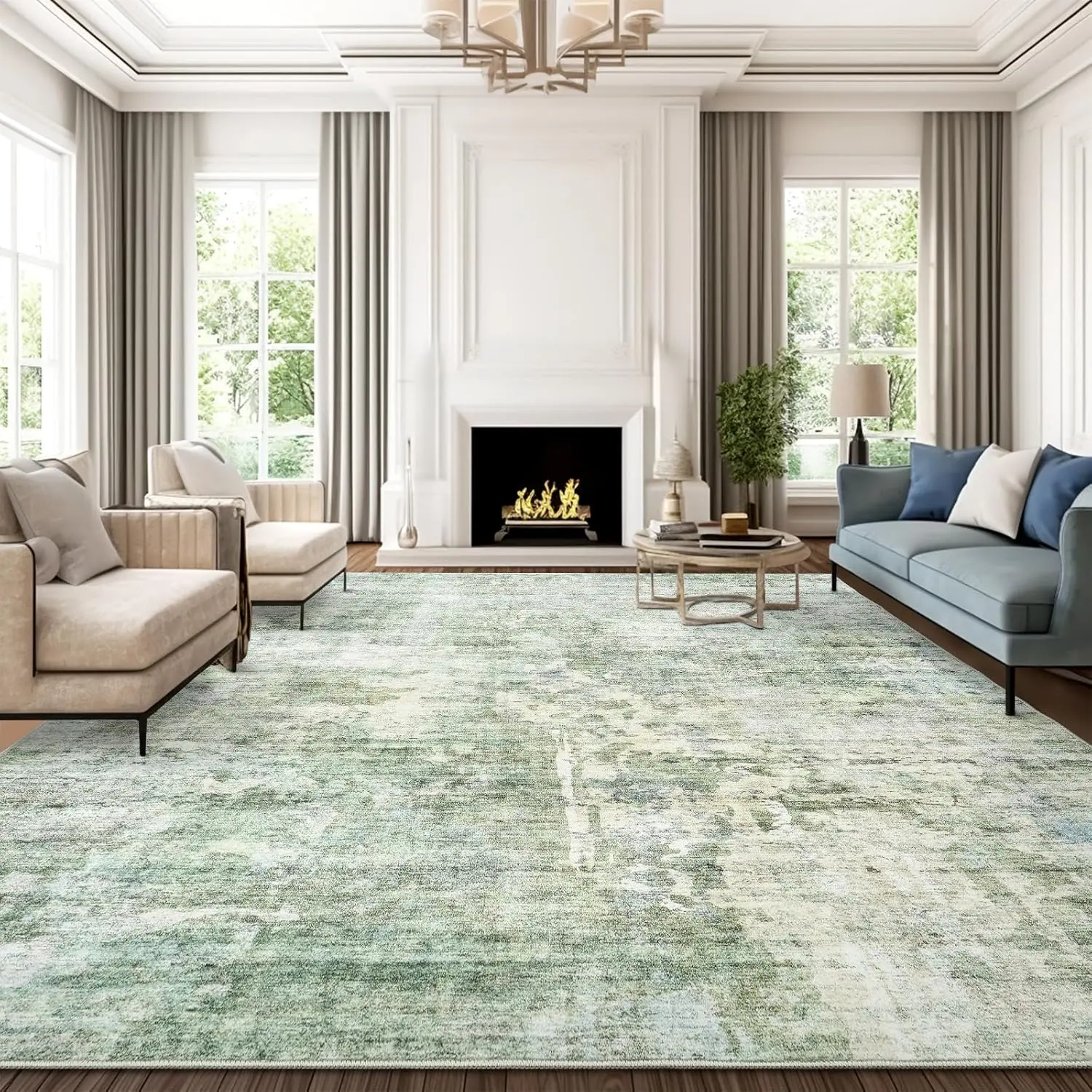 Modern Geometric Washable Rug | Soft Low Pile Area Carpet for Cozy Living Room & Bedroom Makeover