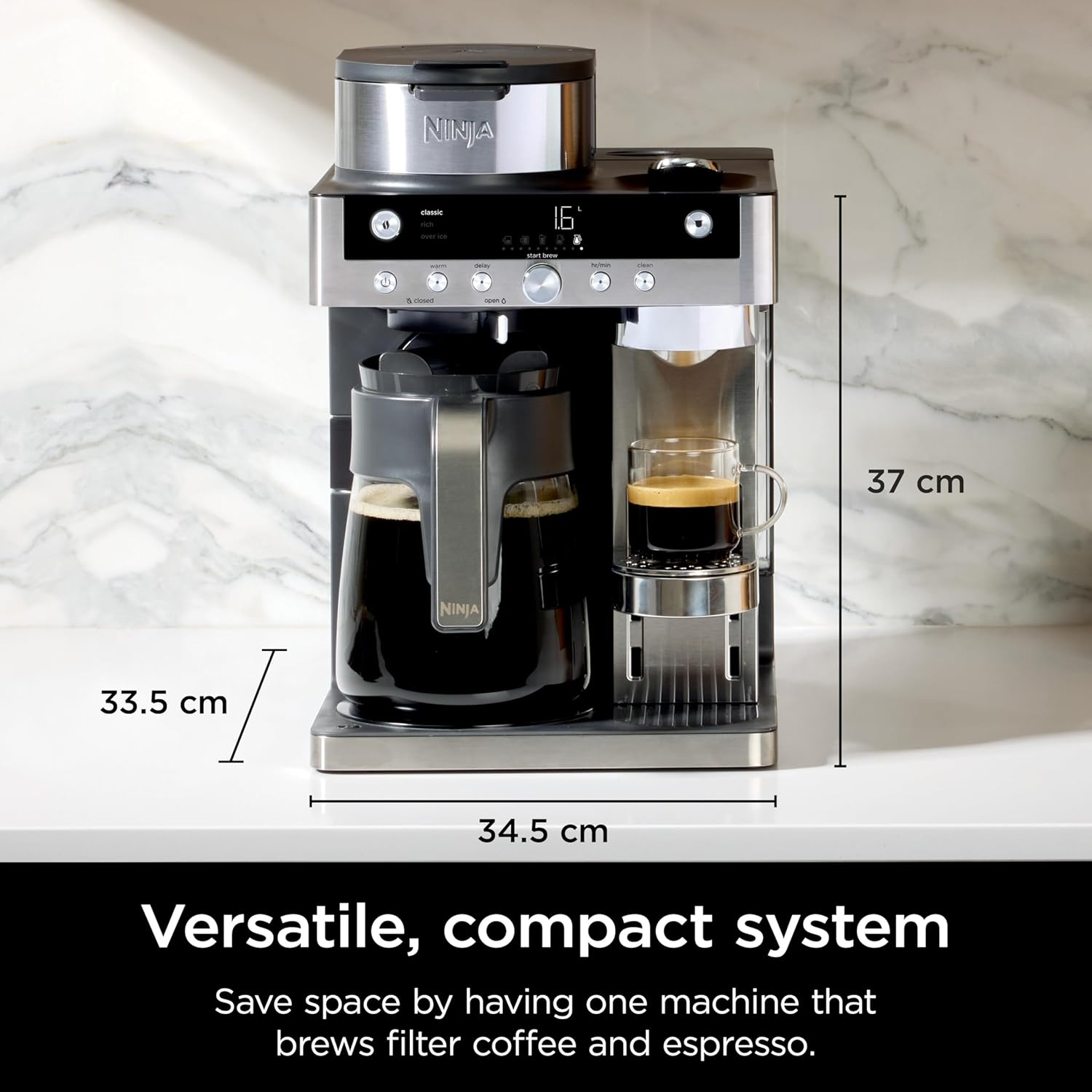 Ninja Prestige CFN802EU 2-in-1 Filter and Pod Coffee Maker with Built-In Frother, Brews Lattes, Iced Coffee and Flat Whites, Black