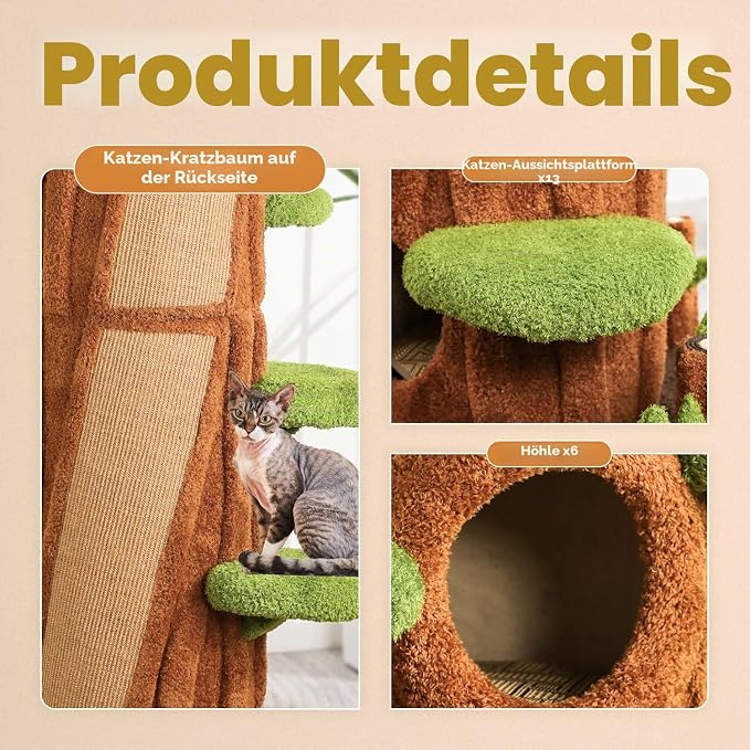 Luxus-Katzenbaum, All-in-One-Katzenturm mit Sitzstange, Kratzbrett, modernes Katzenhaus-Möbel, 229 cm