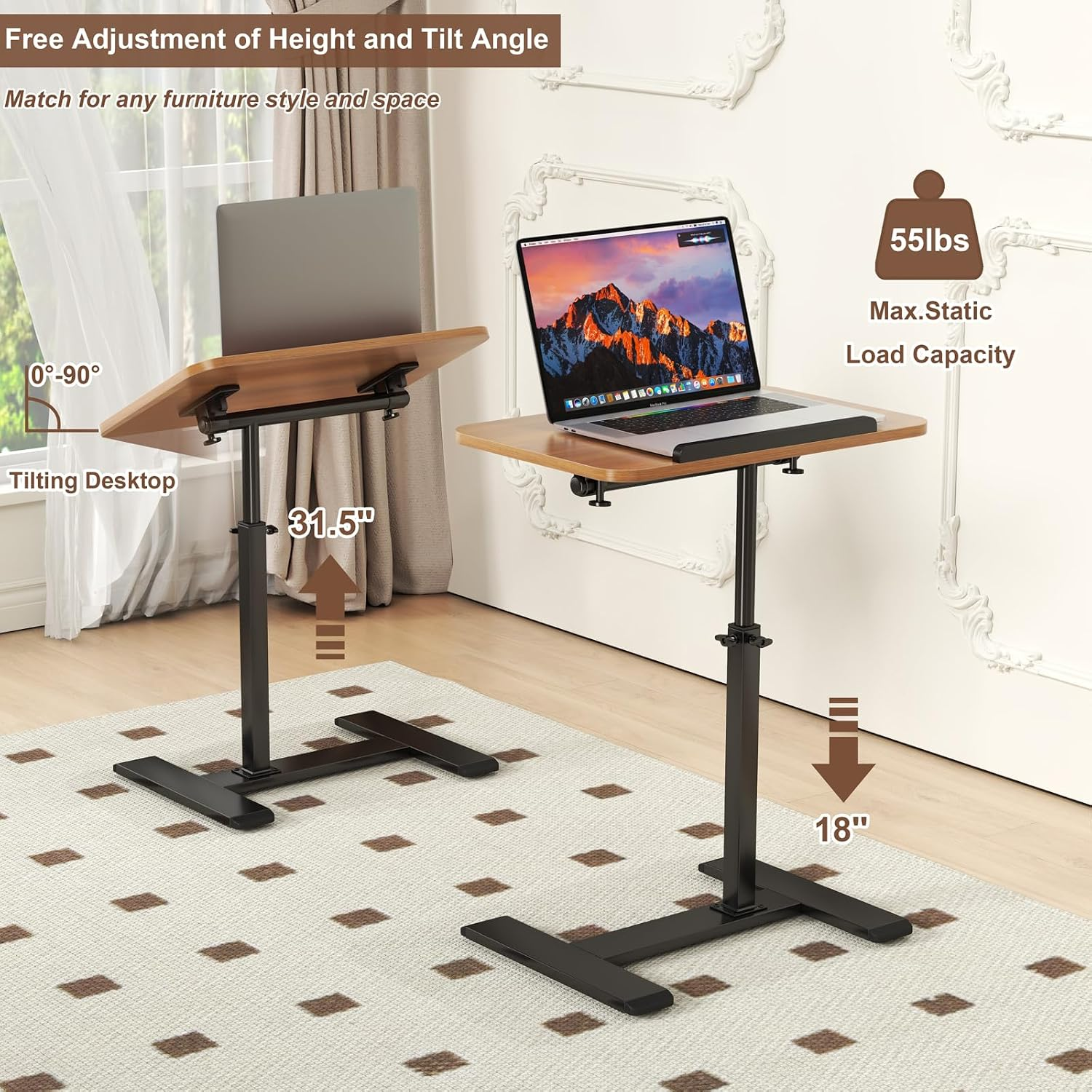 NLFZEK C-Shaped Side Table – Adjustable Height Swivel Laptop Table with Hidden Wheels for Sofa & Bed