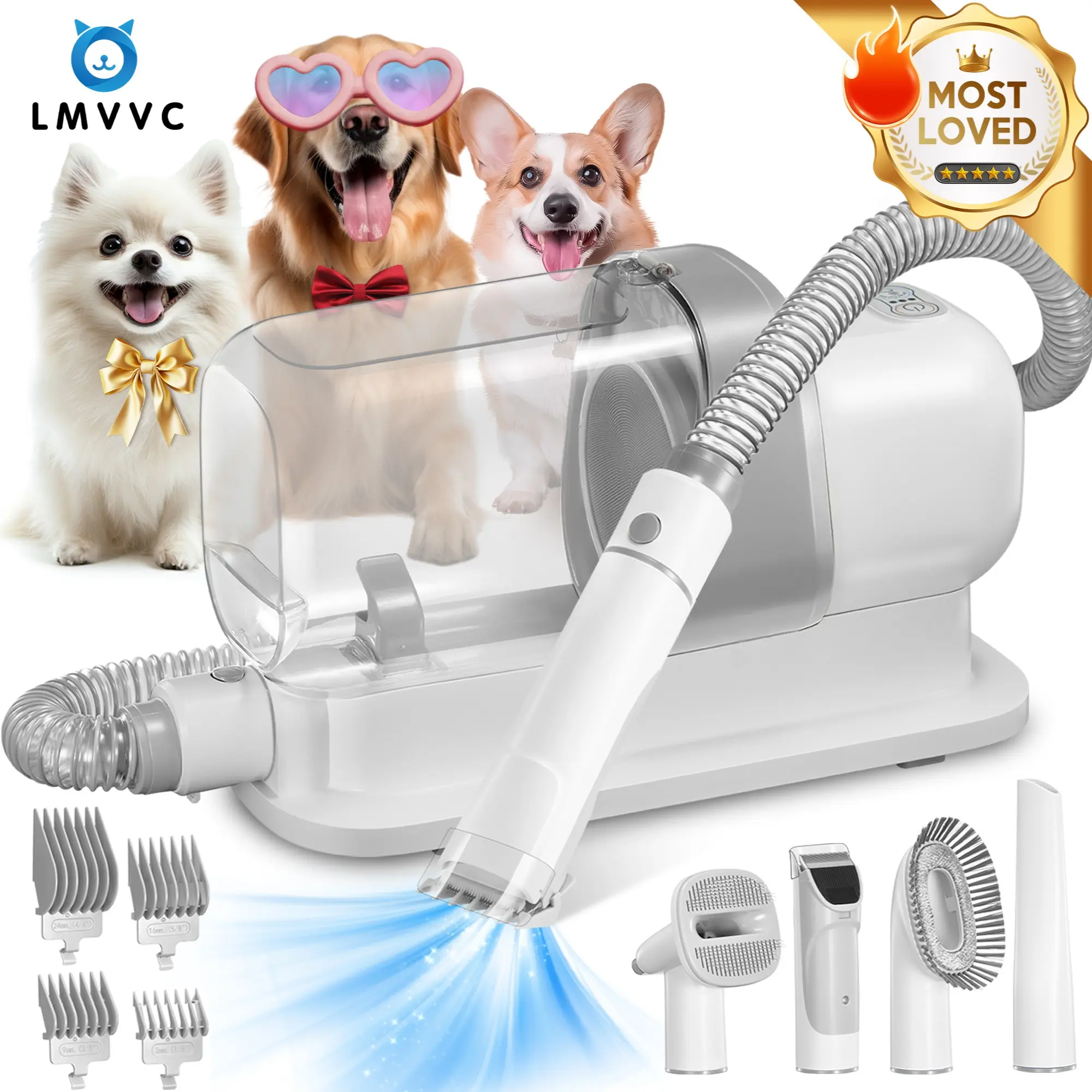 LMVVC 5-in-1 Pet Grooming Kit with Vacuum for Dogs & Cats | Low Noise, 99% Hair Collection