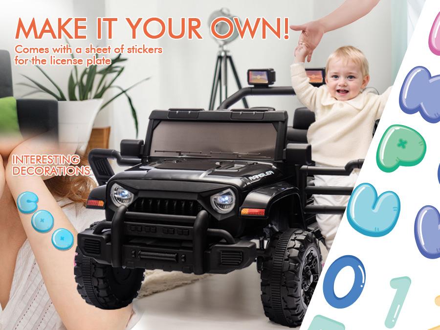 12V Kids Ride On Electric Car W/Parents Control,Dual drive, Four-wheel Suspension,With music,Bluetooth,MP3,USB,with headlights, steering wheel quick release,Slow start for Kids Aged 2-4. Outdoorfun