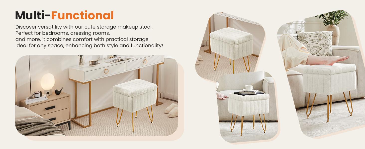 【Deals for you】Vanity Stool Chair with Storage, Ottoman Faux Fur Soft Padded Makeup Footstools Seat Modern Footrest for Home Entryway Bedroom 【Deals for you】Vanity Stool Chair with Storage, Ottoman Faux Fur Soft Padded Makeup Footstools Seat Modern Footrest for Home Entryway Bedroom