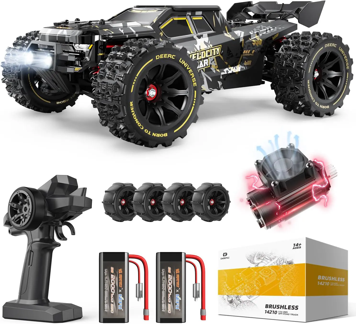 1:14 Brushless Motor RC Car, 14210 4x4 Waterproof High-Speed Offroad RC Truck, 2x3S Lipo Batteries, Max 50+ MPH, Kids Car for Spring Outdoor Fun summerwins