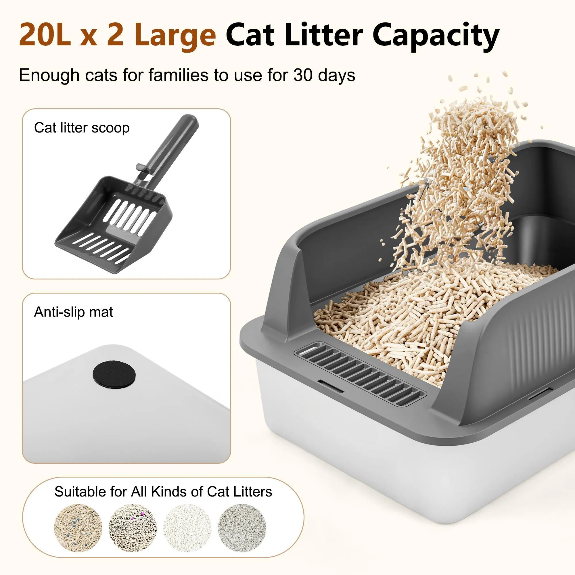 Topyangs 2-Pack Stainless Steel Cat Litter Box, Extra Large High Anti-Splash Sides, Leak-Proof Non-Stick Metal Litter Pans, Easy to Clean, Comes with 2 Litter Scoops, Ideal for Multi-Cat Families