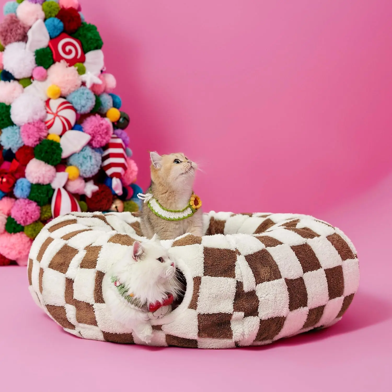 Lesure 2-in-1 Cat Tunnel Bed | Plush Washable Cat Cave & Play Tunnel