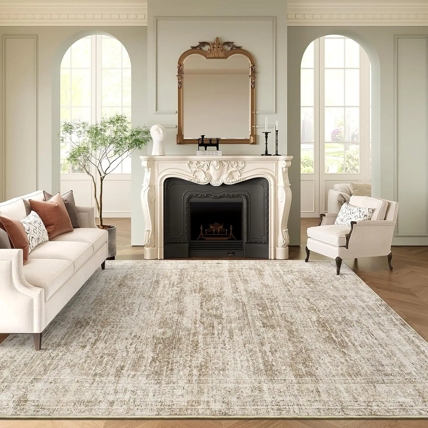 Modern Geometric Washable Rug | Soft Low Pile Area Carpet for Cozy Living Room & Bedroom Makeover