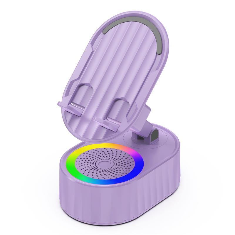 5-in-1 Bluetooth & Wireless Induction Speaker Stand – 5000mAh Emergency Power Bank, LED Lights & 300° Rotation