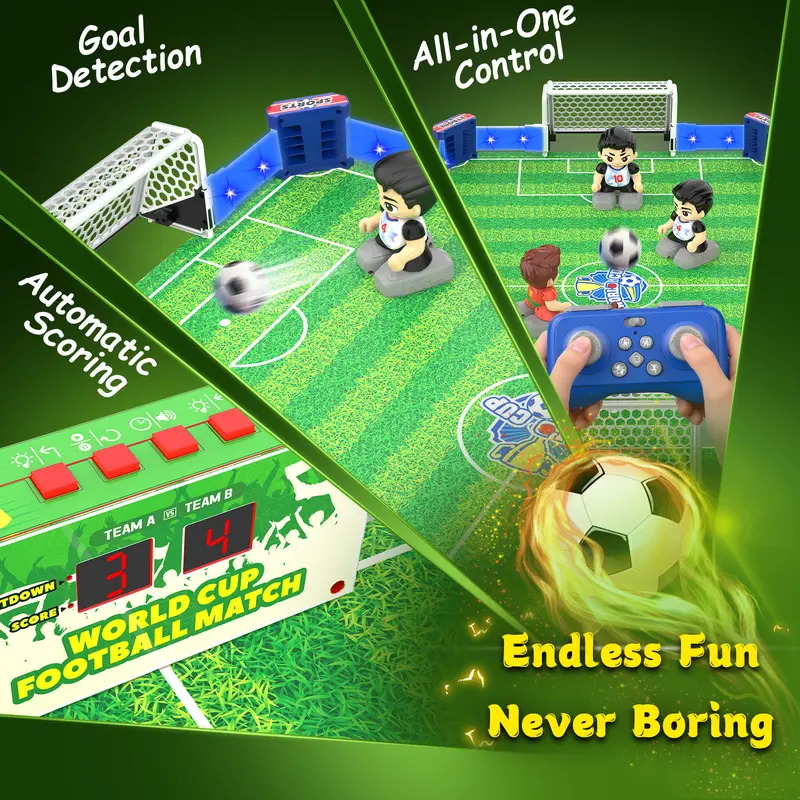 RC Table Football Game for Kids & Family – 1–4 Player Remote Control Soccer Game with LED Lights & Sound Effects
