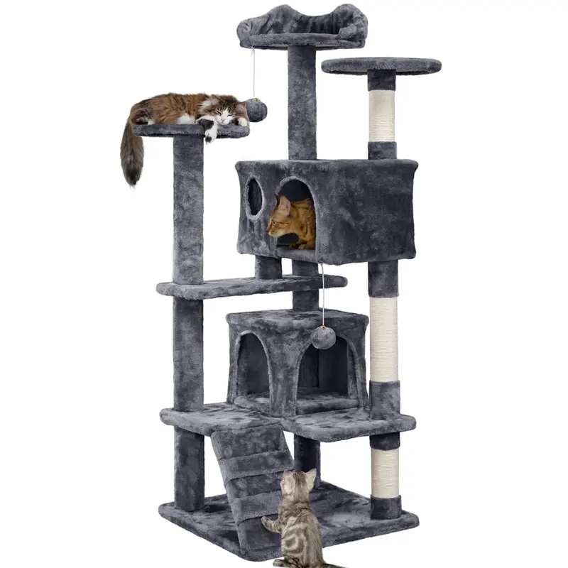 Yaheetech Multi-Level Cat Tree Tower | Sisal Scratching Posts & Cozy Condos (54–61")