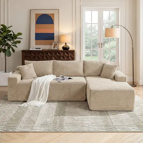 Cloud Modular Sectional Sofa with Reversible Chaise | Deep Seat Corduroy Couch, No Assembly